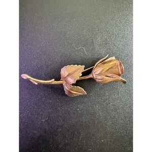 Vintage Giovanni Stem Rose Brooch/pin-brushed gold-tone